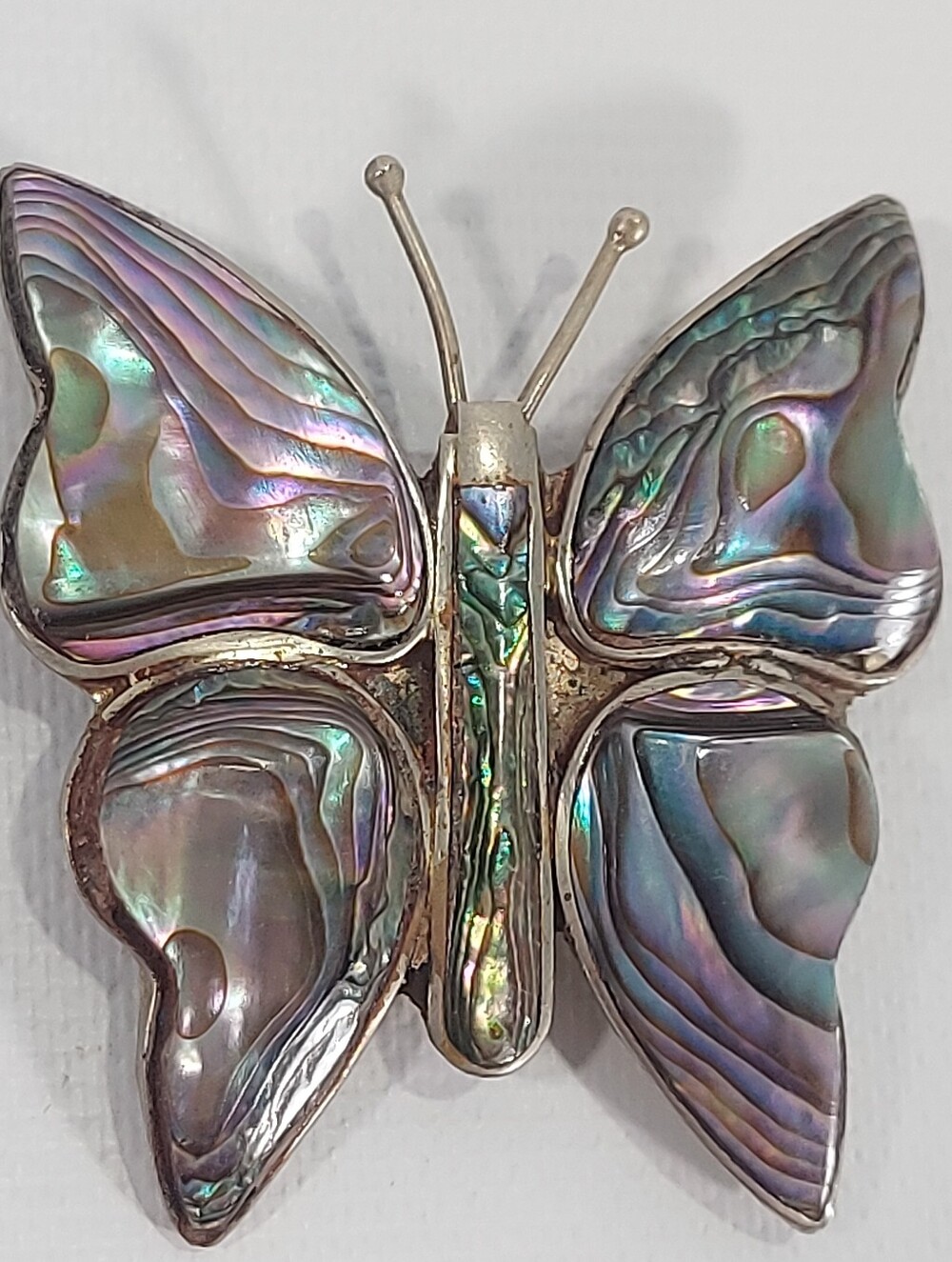 Vintage Alpaca Silver and Abalone Butterfly Brooch Mexican Butterfly Pin